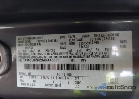 2021 Ford Escape Se z USA, uszkodzony, nr VIN 1FMCU9G62MUA45855